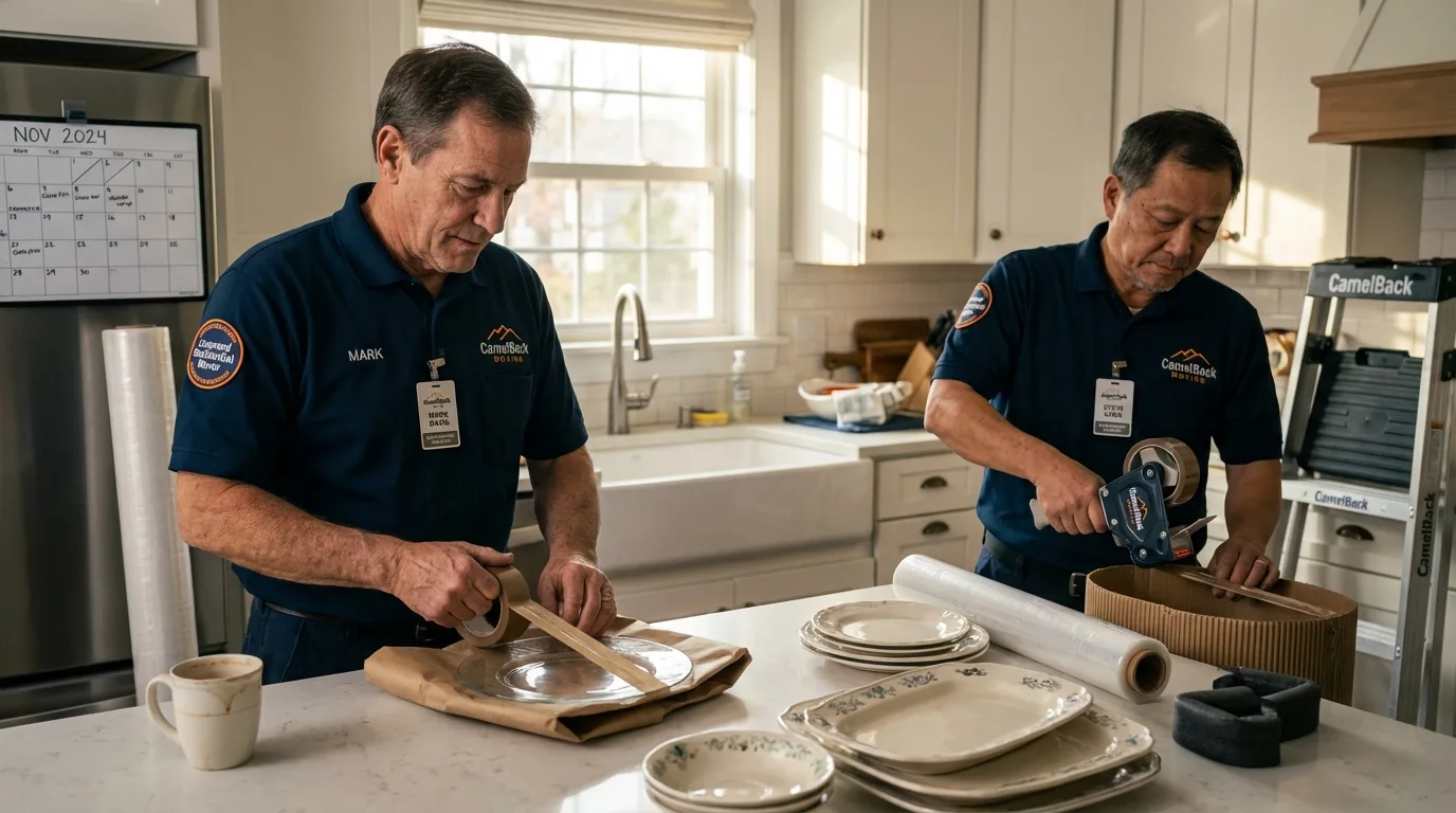 Professional crew packing kitchen dishware in Enigma, GA